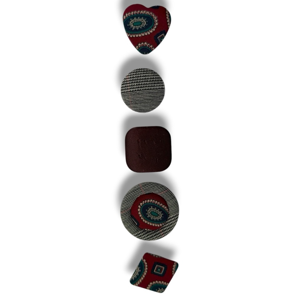 Vtg 80s 90s maroon Red plaid Patterned Button cover Set